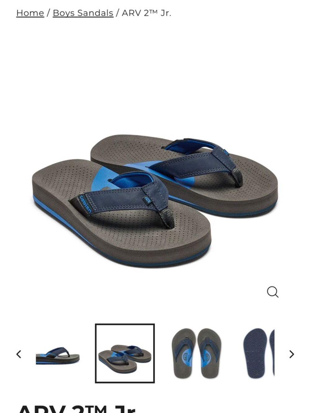 Cobian Boys Gray and Navy Blue Flip Flops Sandals ARV 2 Jr